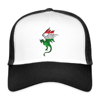 Flagge von Ungarn - Ungarn - Drachensilhouette - Trucker Cap - Weiß/Schwarz - Vorne