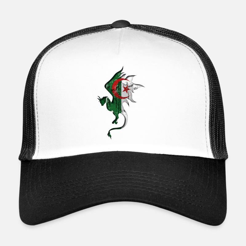 Drapeau de l’Algérie - Algérie - Silhouette de dragon - Casquette trucker - blanc/noir