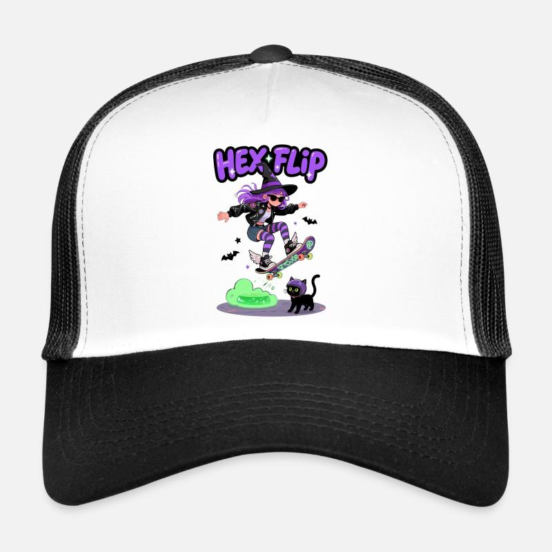 Hex Flip Witch Conception de planche à roulettes - Casquette trucker  - blanc/noir