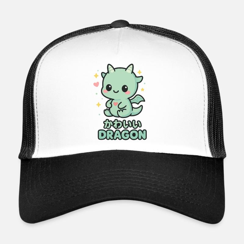 Kleiner Kawaii Drache mit Herzen - Trucker Cap - Weiß/Schwarz