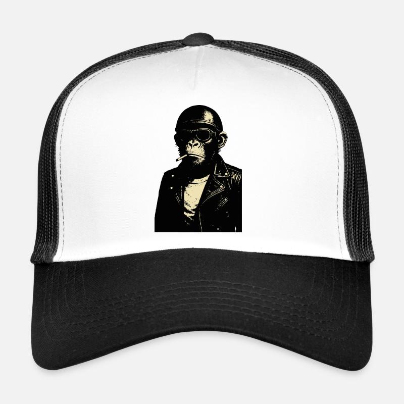 monkey with googles and helmet in Leather Jacket Trucker Cap