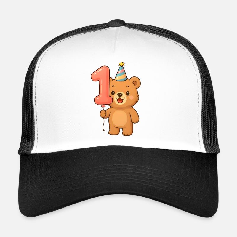 Bär mit Luftballon zum 1. Geburtstag - Trucker Cap - Weiß/Schwarz