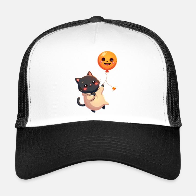 Halloween Cat with Halloween Pumpkin Trucker Cap