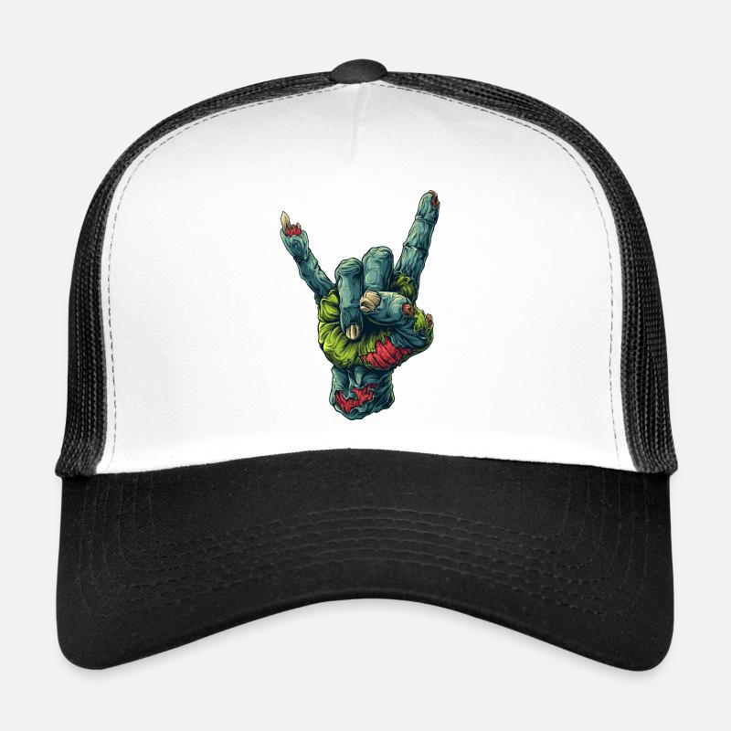 Zombie Hand Rock Sign Illustration Trucker Cap