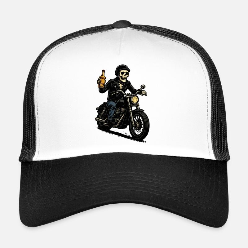 Skeleton Biker with Bottle Trucker Cap