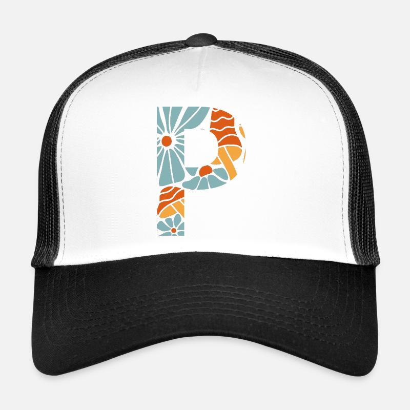 Buchstabe p groovige Blumen Geschenkidee Trucker Cap