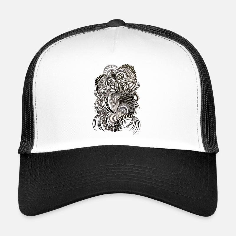 Black White Doodle Floral Pattern Trucker Cap