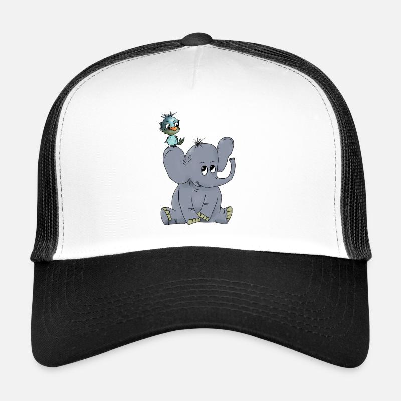 Elefant_mit_Vogel - Trucker Cap - white/black
