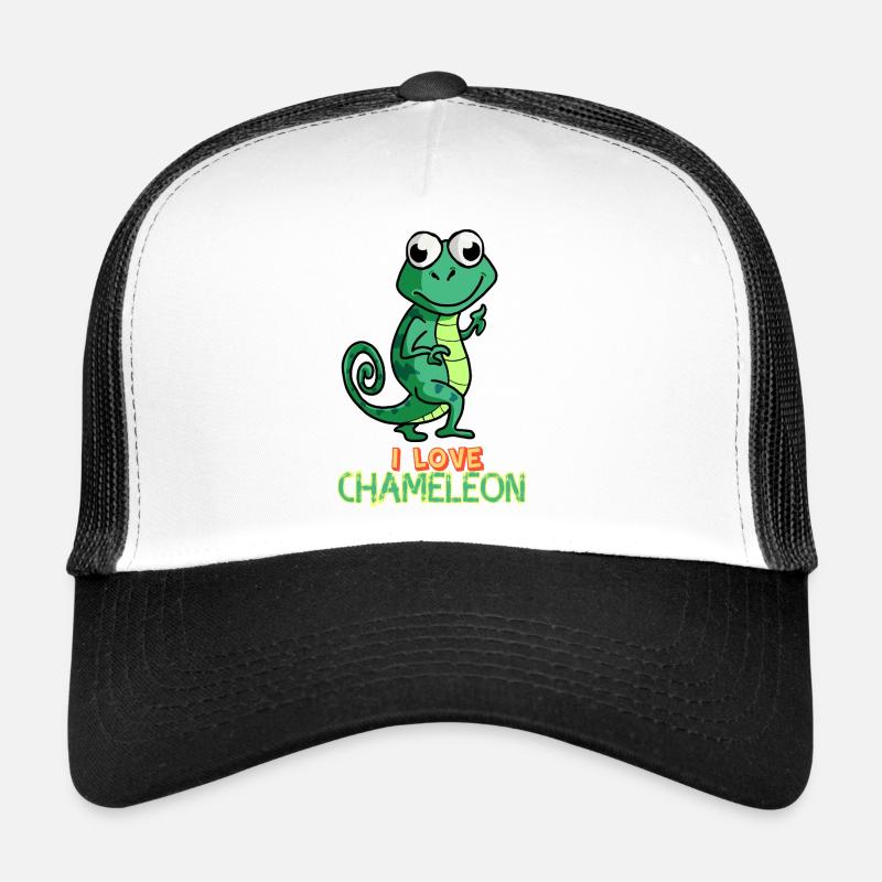 Ich liebe Chamäleon, süßes Echsen-Reptilien-Haustier - Trucker Cap - Weiß/Schwarz