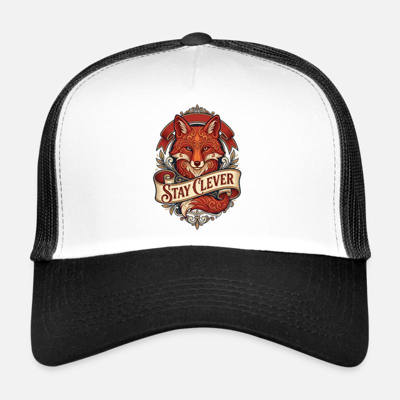 Fuchs mit Ornamenten – Stay Clever - Trucker Cap - Weiß/Schwarz