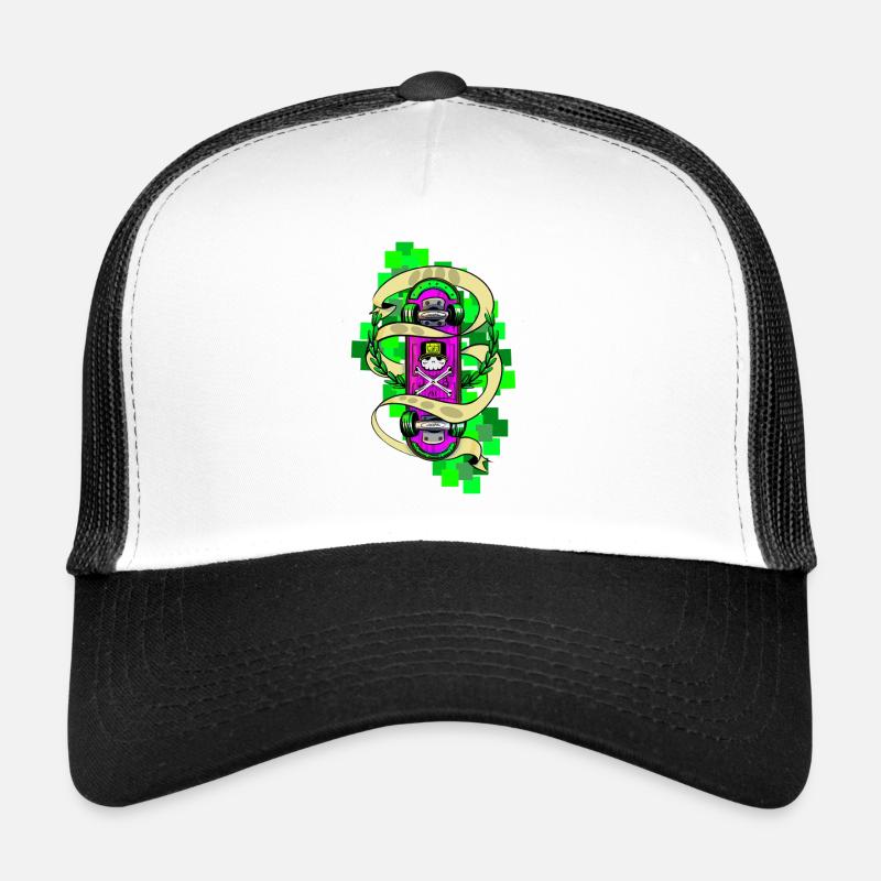 Neon Skull Skateboard Graffiti - Trucker Cap - Weiß/Schwarz