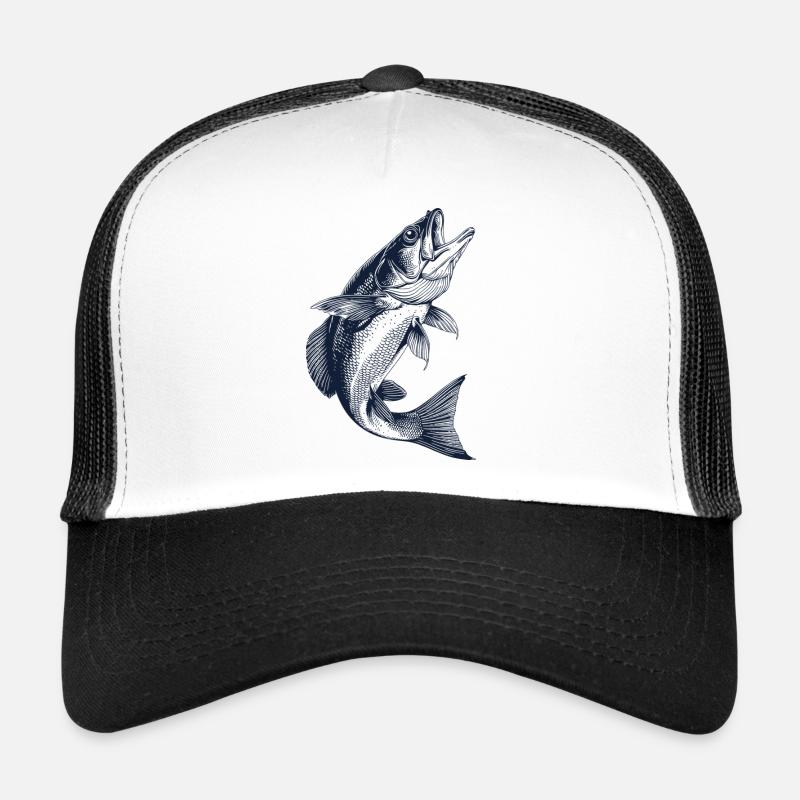 Jumping Perch | Vintage Angler Motif - Trucker Cap - white/black