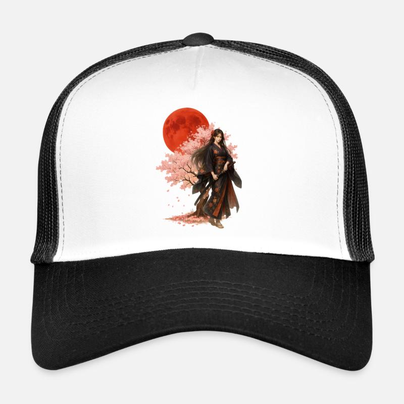 Schöne Kriegerin | Orientalisch-japanische Kunst - Trucker Cap - Weiß/Schwarz