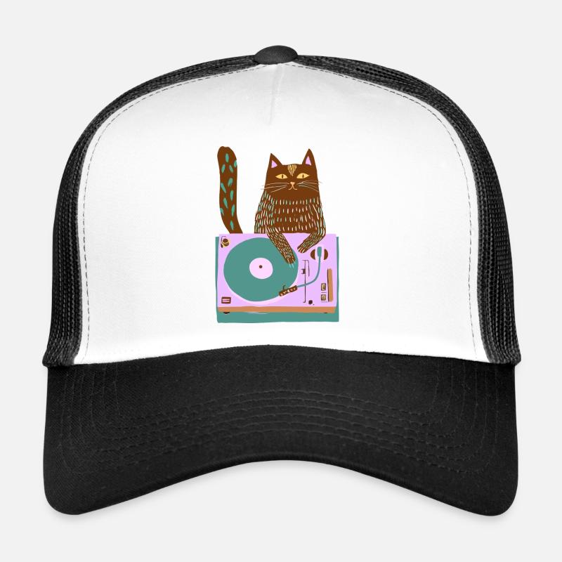 Cat DJ sur une platine rétro Casquette trucker 