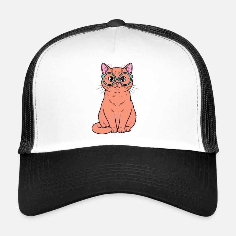Chat roux aux lunettes turquoise Casquette trucker 