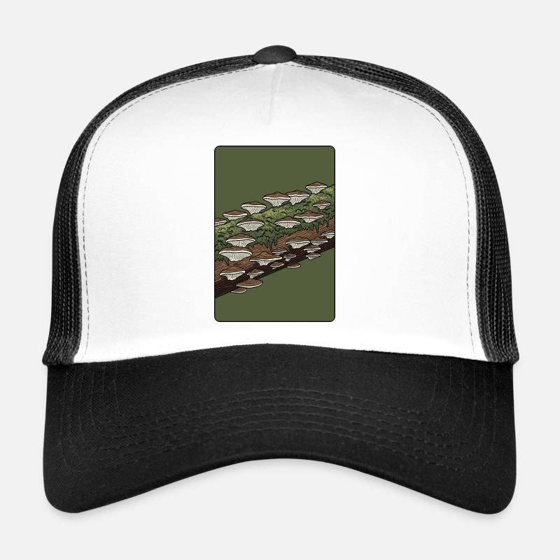 Champignons des bois sur tronc mousseux Casquette trucker 