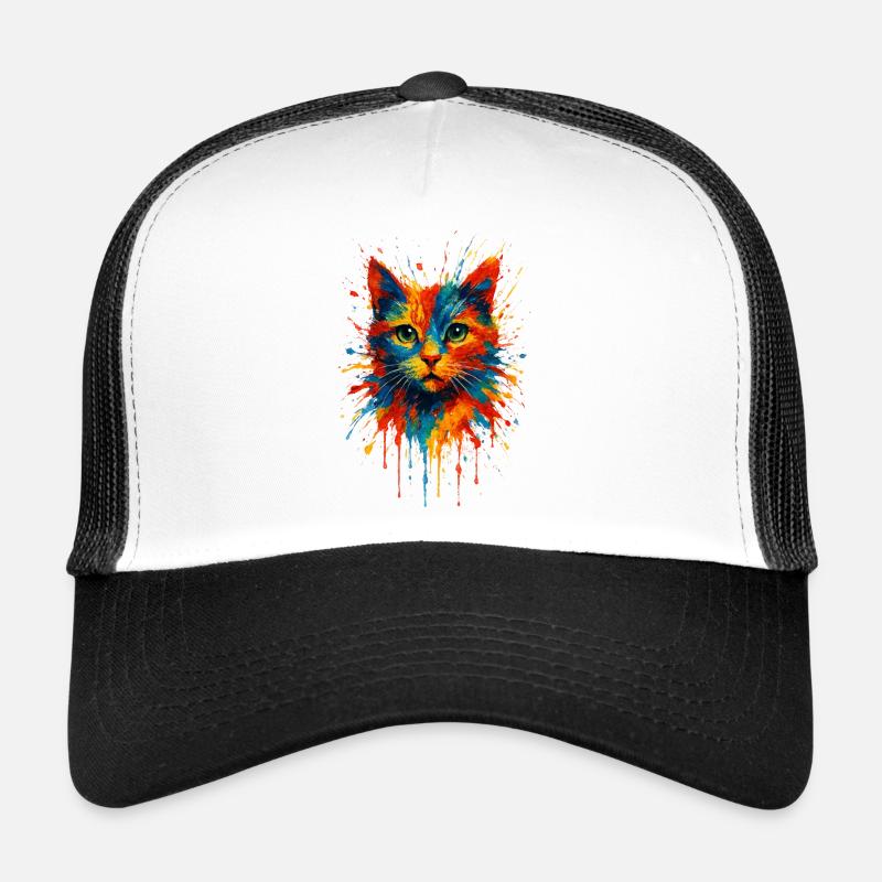 Chat Aquarelle Splash Art Vibrant Ink Casquette trucker 