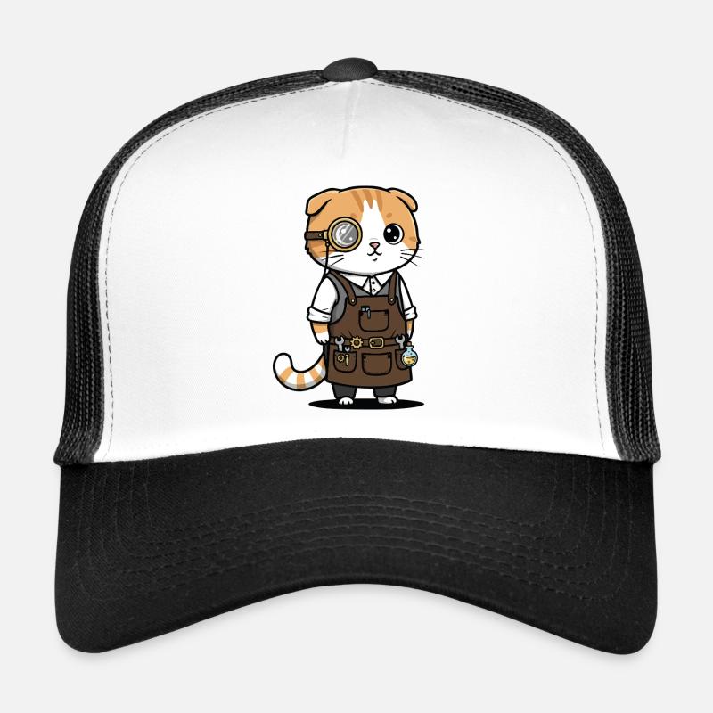 Chat Scottish Fold Steampunk Monocle Inventeur Casquette trucker 
