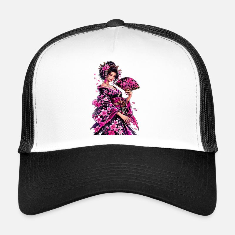 Art du kimono fleur de geisha Casquette trucker 