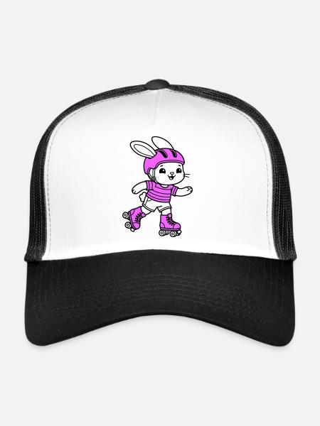 Fille patineuse à roulettes - Casquette trucker  - blanc/noir - Devant