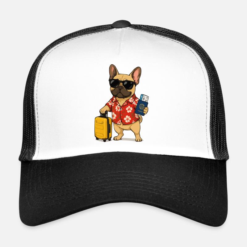 Bouledogue hawaïen avec valise de voyage Casquette trucker 