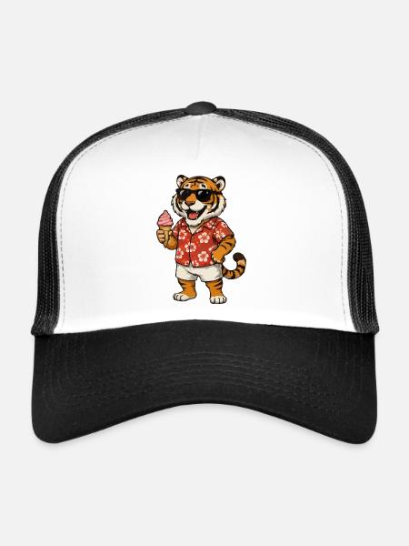 Tigre hawaïen avec un look d’été glacé - Casquette trucker  - blanc/noir - Devant