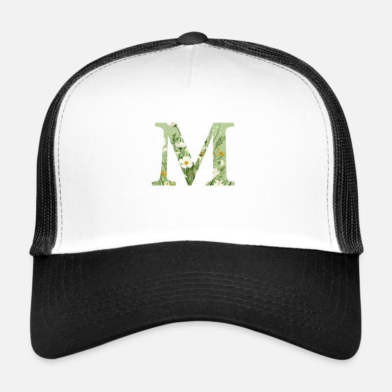 Letter M, Monogram, Floral Pattern Trucker Cap