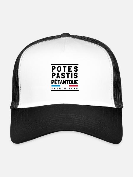 french team : potes pastis pétanque - Casquette trucker  - blanc/noir - Devant