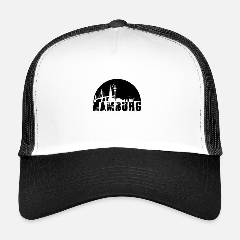 hamburger ,skyline,hamburg, scherenschnitt,schwarz - Trucker Cap - Weiß/Schwarz