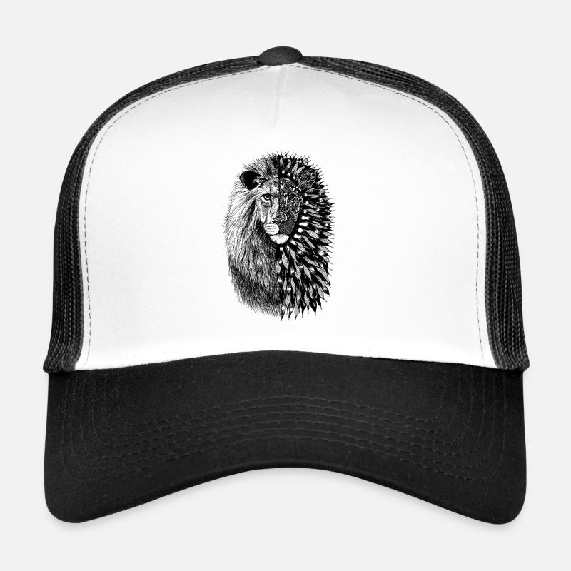 Zwei gesichtigter Löwe - Schwarz - Trucker Cap - Weiß/Schwarz