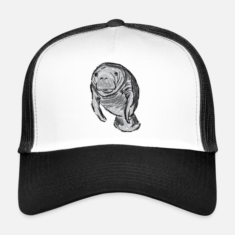 Design mit Seekuh / Artwork with a Manatee - Trucker Cap - Weiß/Schwarz