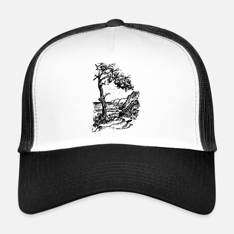Ostsee Strand Linolschnitt schwarz - Trucker Cap - Weiß/Schwarz