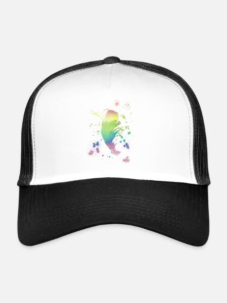 Feather Rainbow vintage shabby cool gift - Trucker Cap - white/black - Front
