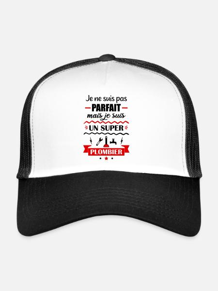 Pas parfait mais super plombier - Casquette trucker  - blanc/noir - Devant