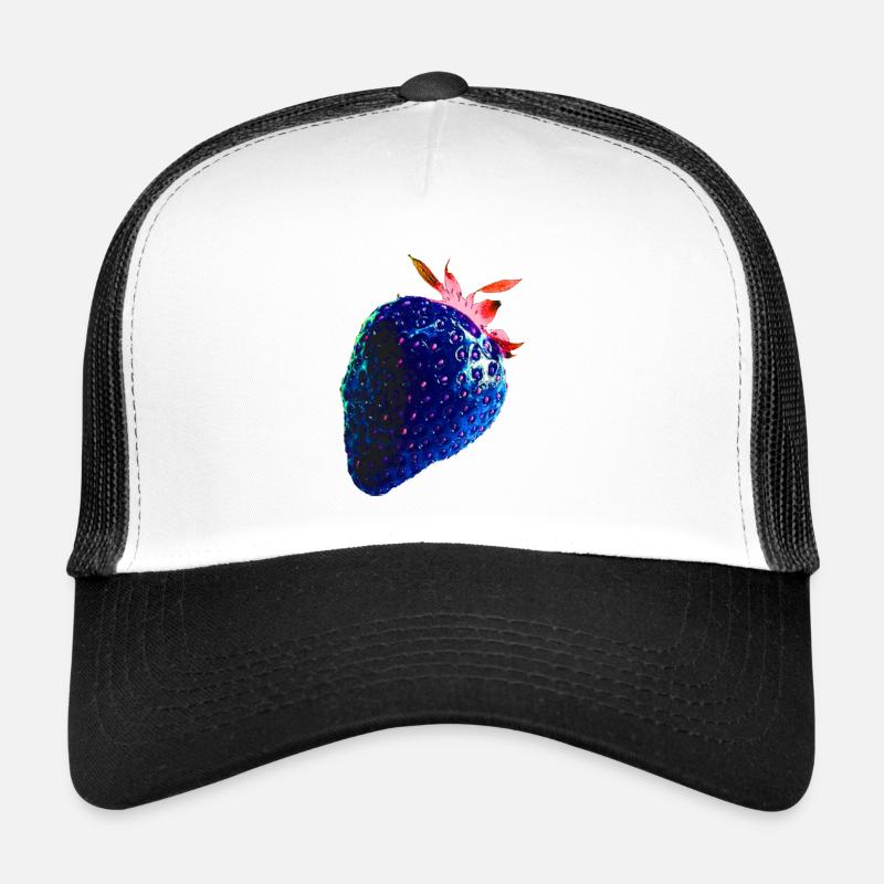 Erdbeere, blau, popart, artwork,blaue erdbeere - Trucker Cap - Weiß/Schwarz