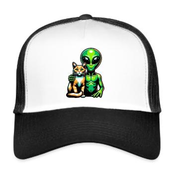 Außerirdische Katze - Trucker Cap - Weiß/Schwarz - Vorne