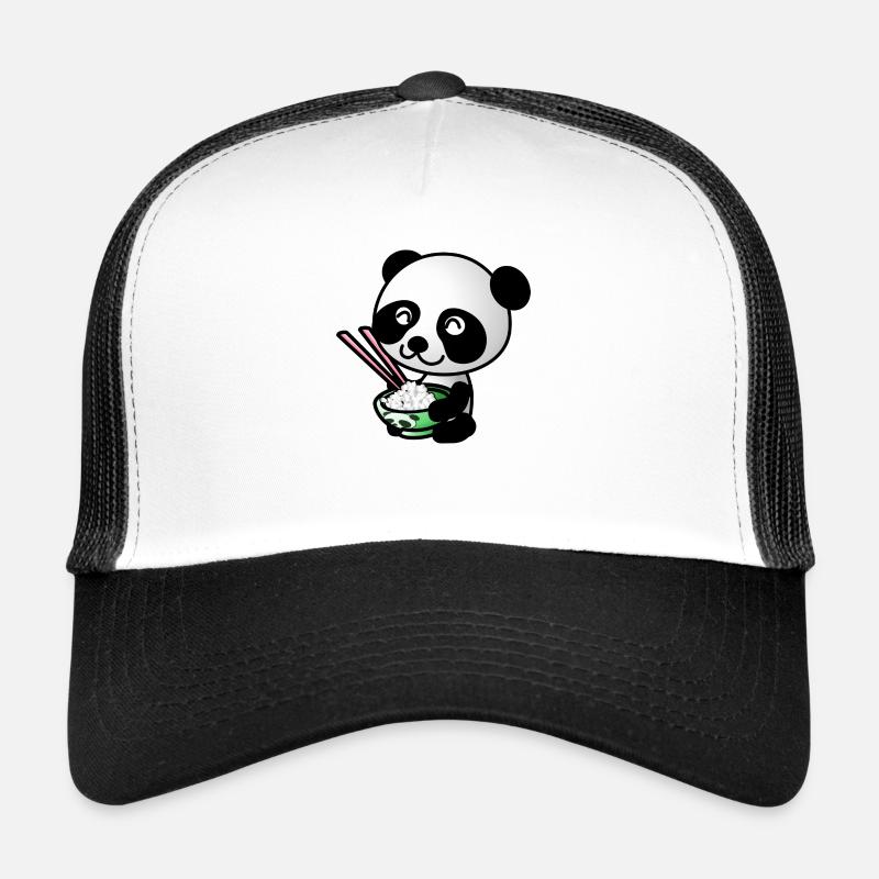 Panda doux avec un bol de riz - Casquette trucker  - blanc/noir