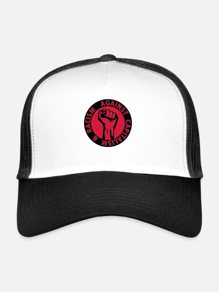 2 colors - against capitalism & racism - against - Trucker Cap - white/black - Front