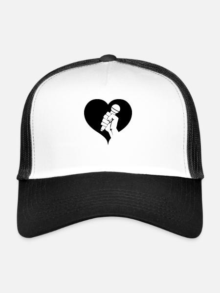Coeur de microphone - Casquette trucker  - blanc/noir - Devant
