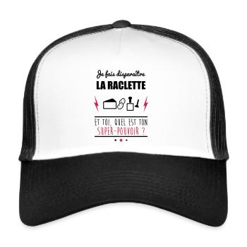 Disparaître la raclette, cadeau raclette, montagne - Casquette trucker  - blanc/noir - Devant