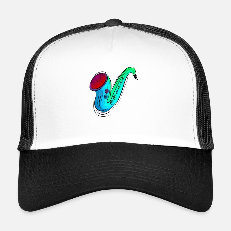 buntes Saxofon / Saxofon - Trucker Cap - Weiß/Schwarz