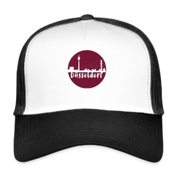 Düsseldorf, skline,red, circle, silhouette - Trucker Cap - white/black - Front