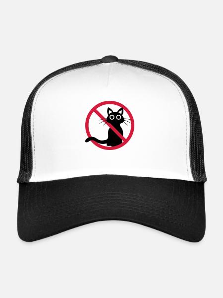 Chat noir interdit - Casquette trucker  - blanc/noir - Devant