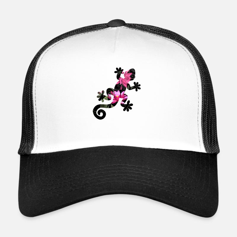 Eidechse mit Blumen - Trucker Cap - Weiß/Schwarz