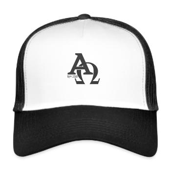 Christian Design Alpha und Omega, der Grieche - Trucker Cap - Weiß/Schwarz - Vorne