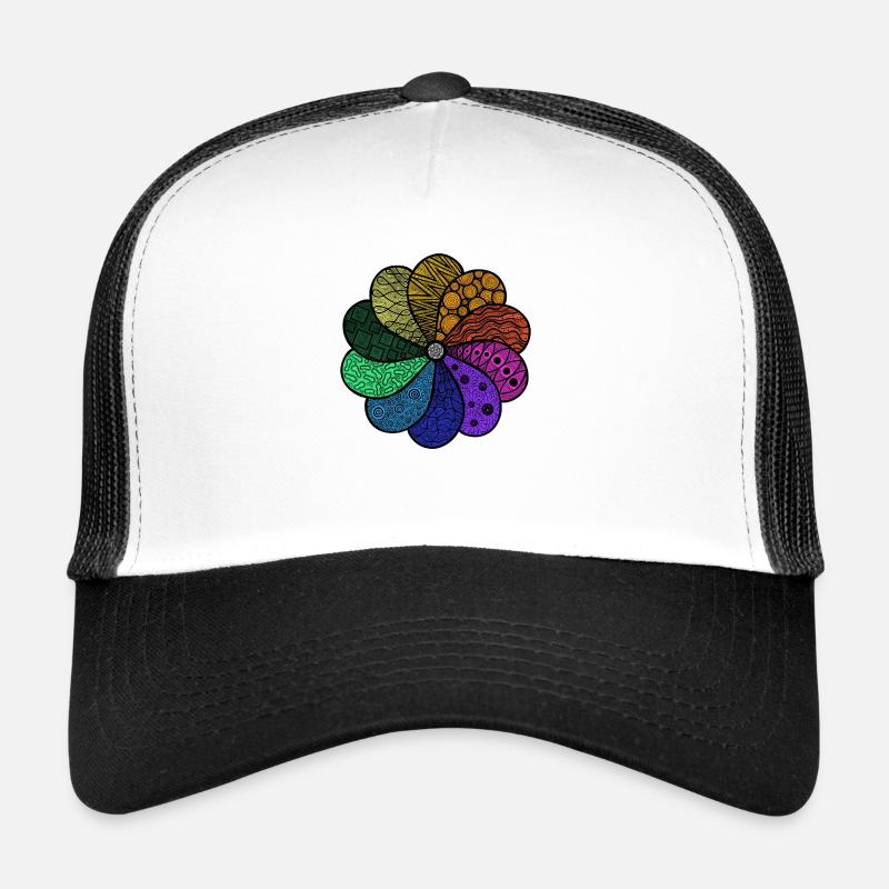 Zentangle Blume - Trucker Cap - Weiß/Schwarz