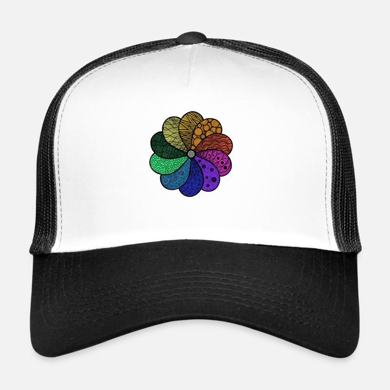 Blume Zentangle Style - Trucker Cap - Weiß/Schwarz