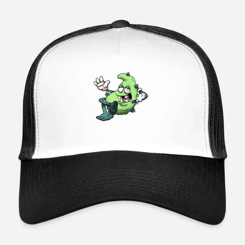 Chilling Bud Character Smoking A Joint Trucker Cap