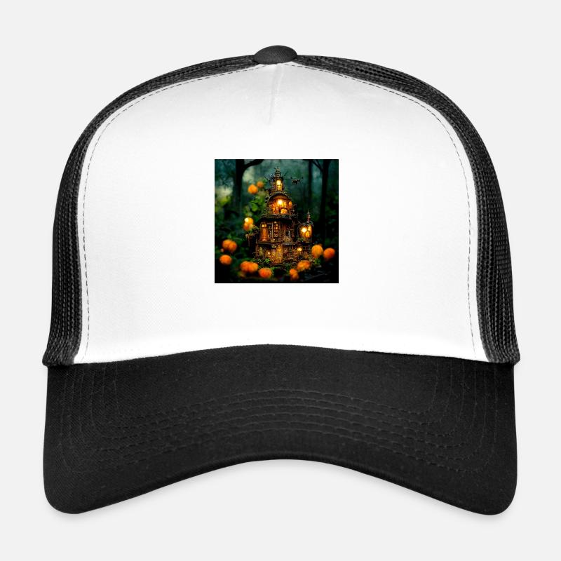 Halloween-Ferienhaus im dunklen Wald Trucker Cap