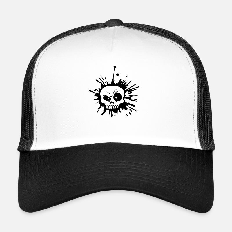 Drops Skeptical Facial Expression Skull Trucker Cap